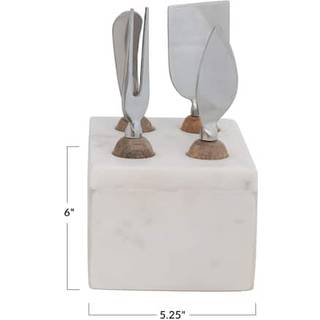 Kreativ co-op moderne rustfrit stål træhåndtag og marmorstativ ost servere hvid