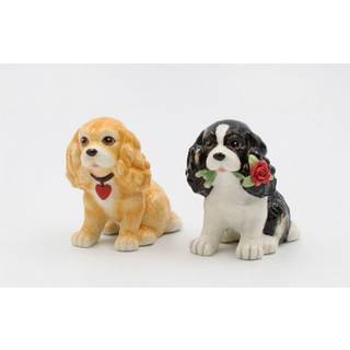 Cosmos Gaver 20761 Fine Porcelain Valentine Cocker Spaniel Hund Salt og Pepper Shakers Set 3 """" H