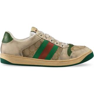 Gucci - Screener Monogrammed Canvas and Webbing-Trimmed Distressed Leather Sneakers - Men - Neutrals - UK 5