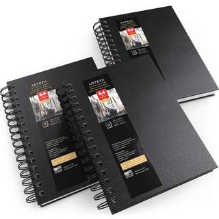 Arteza Watercolor Sketchbook Sæt 3-pakker 64 sider pr. Bog 5,5 x 8,5 inches Black Hardcover Spiral Notebooks 140 pund premium akvarelpapir til ku