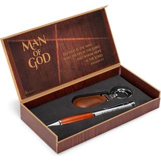 Dicksons Man of God 2 Piece Metal Woodgrain Ballpoint Pen og Leatherette Keychain Gift Boxed Set