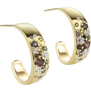 OLIVE STARDUST SMALL HOOP, 15 mm. hoops i forgyldt sterling sølv med oliven, smokey & topaz zirkoni