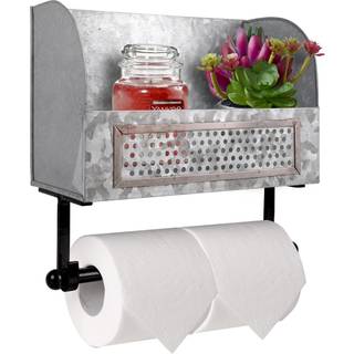 Autumn Alley Farmhouse Galvanized toiletpapirholder med hylde - holdbar v?gmonteringsmasspapir indehaver til bondeg?rd badev?relse dekorrustisk h