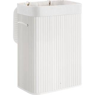 Bambus Vasketøjskurv, 72l Sammenfoldelig Vasketøjskurv, Rektangulær Opbevaringskurv med 3 Håndtag, 40 X 30 X 60 Cm, Hvid