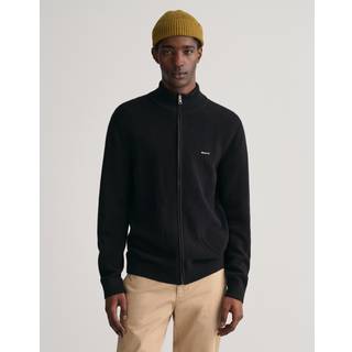 Ganttil mænd. 8040524 Cardigan i bomuldspiké med sort lynlås (M), Casual, Lange ærmer