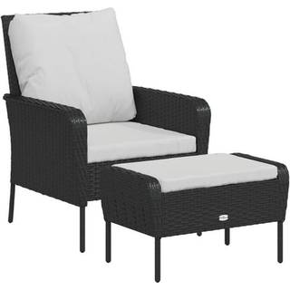 havestol med fodskammel polyrattan sort