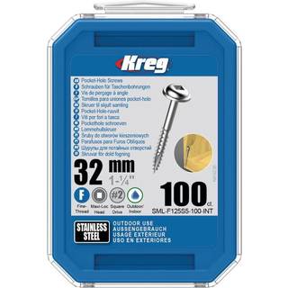 Træskrue Kreg SML-F125S5; Maxi-Loc; 1,25''; 32 mm; 100 stk .; rustfrit stål; fin tråd