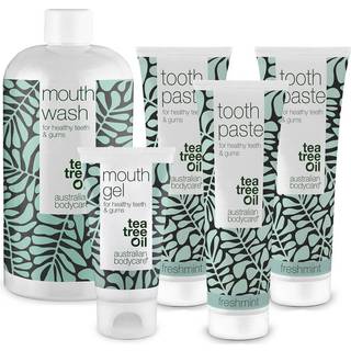 Mundpleje 5 produkter med Tea Tree Oil â Til tandkødsbetændelse & pleje ved svamp i mund & på tunge