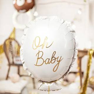 1 stk. Farverig "Oh Baby" folieballon til babyshower eller barnedåb, 53x69 cm før oppustning