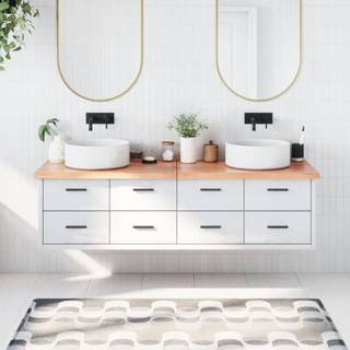 bordplade til badeværelse 180x60x(2-4) cm massivt træ lysebrun