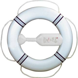 Redningskrans Fristad Plast FP380, Ø61/38 cm, hvid med marineblå refleksbånd, 2.1 kg