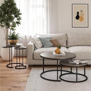 Nesting Kaffe- og Endeborde 4-delt Sæt i Grey Oak Look