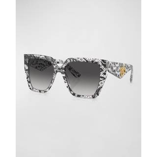 Dolce & Gabbana Kvinde DG4438 32878G Solbriller Acetat Sort Grå Firkantet Normal Skygge