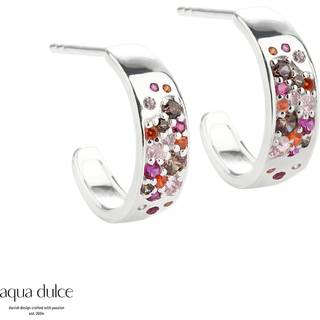 PINK STARDUST SMALL HOOP, 15 mm. hoops i sterling sølv med pink, smokey, orange & rosa zirkonia
