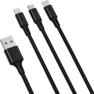 3i1 Kabel XO USB-C/Lightning/Micro 2.4A, 1,2m - Sort