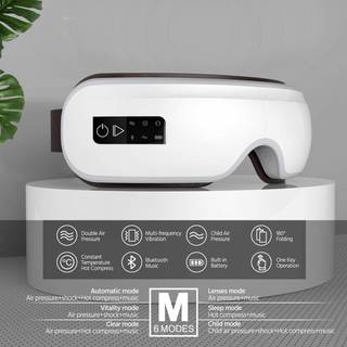 Øjenmassageapparat til trætte øjne med varme og bluetooth-musik, hvid