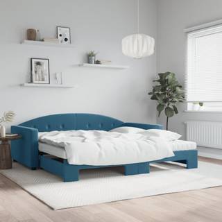 Daybed Velour Blå - med udtræk og madras / 100 x 200 cm