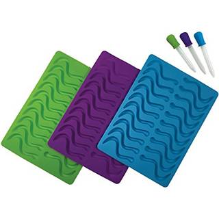Bedre k?kkenprodukter 3 stykke 20 hulrum silikone gummy ormforme med 3 matchende dr?ber lilla aqua og lime