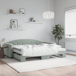 Daybed Velour Lysegrå - med udtræk og madras / 90 x 190 cm