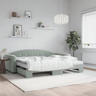 daybed med udtræk og madras 90x190 cm velour lysegrå