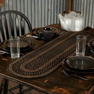 VHC Brands Farmhouse Primitive Jute Black Striped Oval Table Runner Decor 13 """" X48 """"