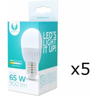 LED-lampe E27, G45, 10W, 230V, 6000K, keramisk 5-pak, kølig hvid