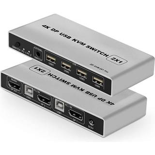NÖRDIC KVM Switch 2 PC til 1 DisplayPort 1.2 4K60Hz og 4x USB-port HDCP 2.2