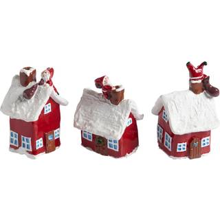 Små julehuse med julemanden i skorstenen, 3 stk.