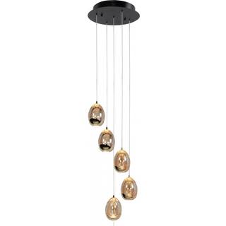 Hængelampe Golden Egg, rav/guld Ø 30 cm 5 lyskilder glas/metal