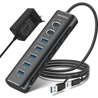 NÖRDIC GEN 3.2 USB-C og USB-A drevet Hubb 7-porte 3x10Gbps 4x5Gbps 1m kabel individuel switch