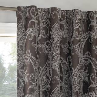 Sun Zero Pedra Paisley Embroidery 100% Blackout Back Tab Curtain Panel 40 """" X 96 """" Chokoladebrun
