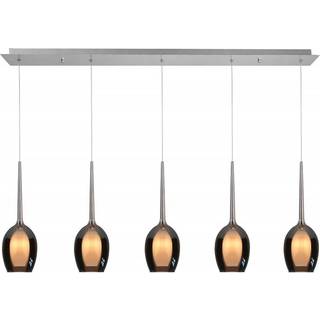 Hængelampe Belle, røgfarvet grå/nikkel, længde 110 cm 5 lyskilder af glas