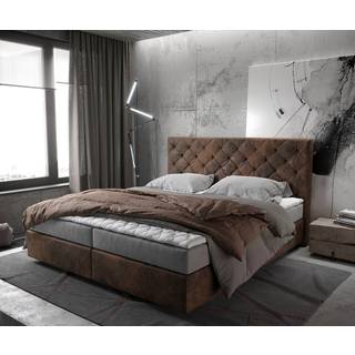 Boxspringbett Dream-Great 180x200 cm Braun Vintage mit Matratze und Topper