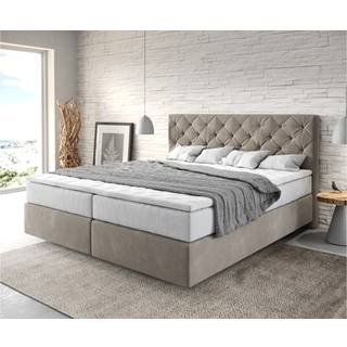 Boxspringbett Dream-Great 180x200 cm Mikrofaser Beige mit TFK Matratze und Visco Topper