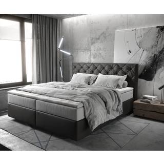 Boxspringbett Dream-Great 180x200 cm Mikrofaser Anthrazit Vintage mit TFK Matratze und Visco Topper
