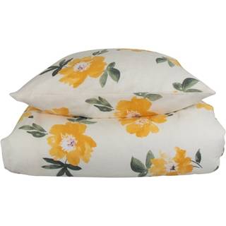 Flonel sengetøj - 140x220 cm - Blomstret sengetøj gul - 100% Bomuld - Gardenia gul - Nordstrand Home sengesæt