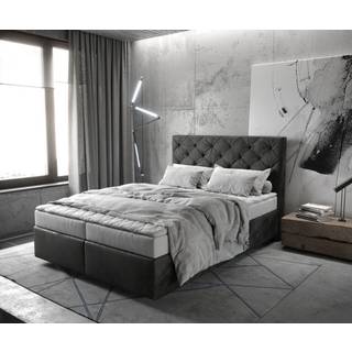 Boxspringbett Dream-Great 140x200 cm Mikrofaser Anthrazit Vintage mit Matratze und Topper