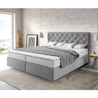 Boxspringbett Dream-Great 180x200 cm Mikrofaser Grau mit Matratze und Topper