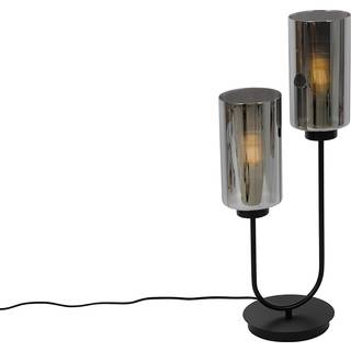 Art Deco bordlampe sort med røgglas 2-lys - Laura