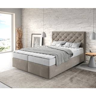 Boxspringbett Dream-Great 140x200 cm Mikrofaser Beige mit Matratze und Topper