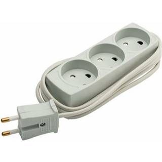 E-Line stikdåse med børnesikring uden jord, 3-vejs, 2 x 0,75 mm², grå - 1,5 meter