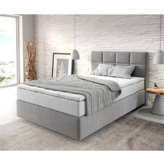 Boxspringbett Dream-Fine 120x200 cm Mikrofaser Grau mit TFK Matratze und Visco Topper