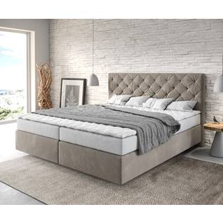 Boxspringbett Dream-Great 180x200 cm Mikrofaser Beige mit Matratze und Topper