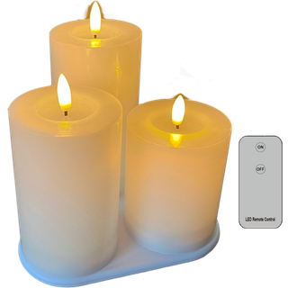 Veli line led bloklys hvide genopladelige 3d flamme 3-pak