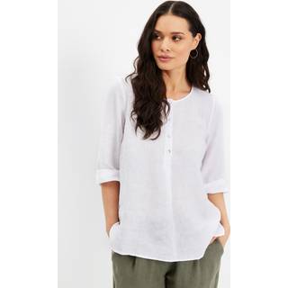 IN FRONT Lino Bluse, Farve: White, Størrelse: S, Dame