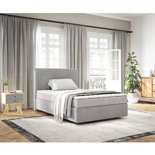Boxspringbett Dream-Well 120x200 cm Cord Silbergrau mit Matratze und Topper