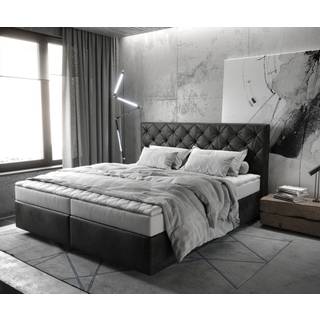 Boxspringbett Dream-Great 180x200 cm Mikrofaser Anthrazit Vintage mit Matratze und Topper
