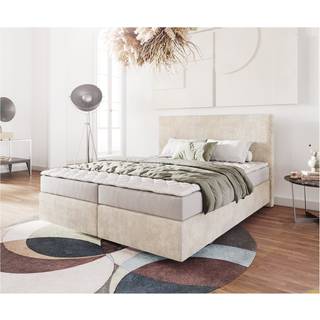 Boxspringbett Dream-Well 160x200 cm Cord Beige mit Matratze und Topper