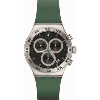 Swatch CARBONIC GREEN Green Silicone Strap Steel Case Black Dial Unisex Watch YVS525
