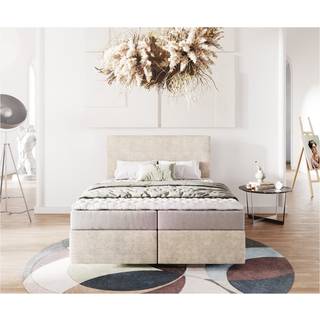 Boxspringbett Dream-Well 140x200 cm Cord Beige mit Matratze und Topper